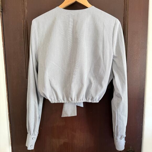 KIMBERLY TAYLOR | Black and White Stripe Tie Front Cropped Long Sleeve Top Large - Picture 5 of 6